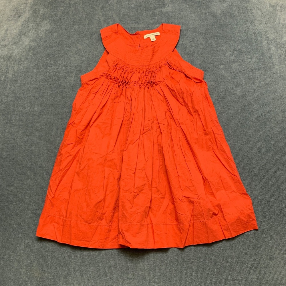 Banana Republic Dress Womens Small Vivid Orange Cotton Smocked Detail Round Neck